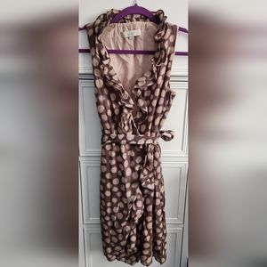 Loft Brown and Pink Ruffle Wrap Dress Size 2